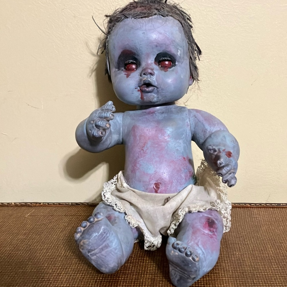 Creepy Scary Zombie Hand Painted Doll Prop Decor